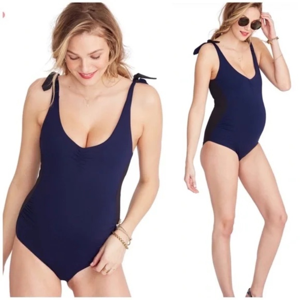 NWT Hatch Maternity Mallorca Maillot One Piece Swimsuit Mare Navy Blue Black